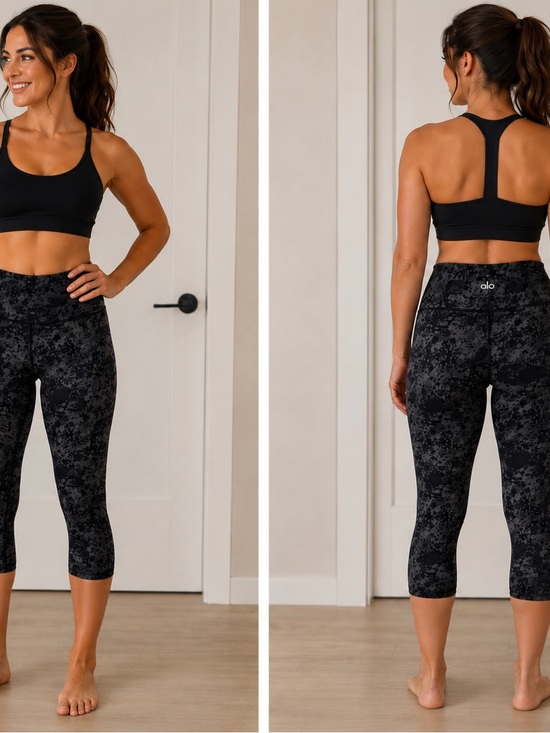 ALO Yoga Pants - Alo High-Rise Black Abstract Print Capri Leggings